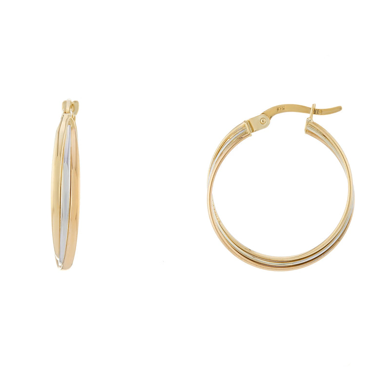 9ct Gold Tri Colour 20mm Hoop Earrings