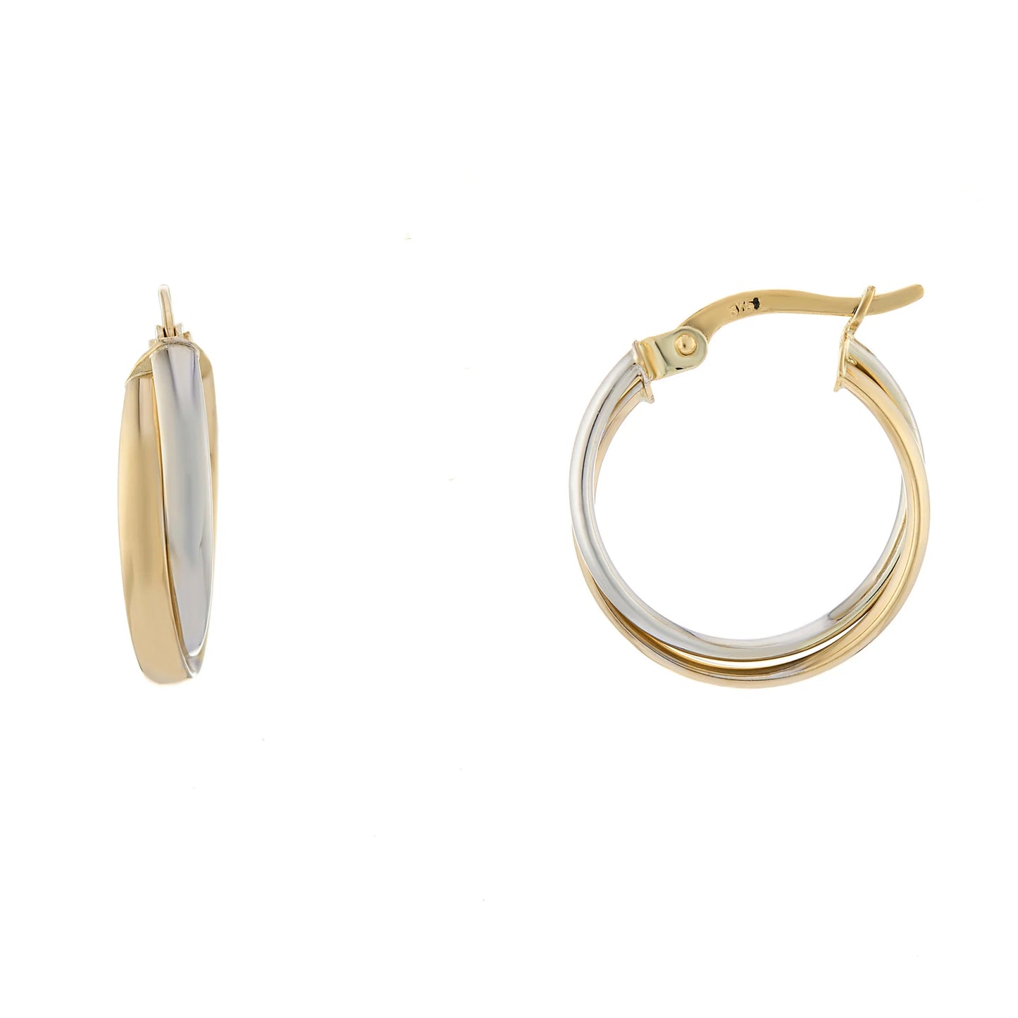 9ct Gold Two Tone 15mm Hoop Earrings