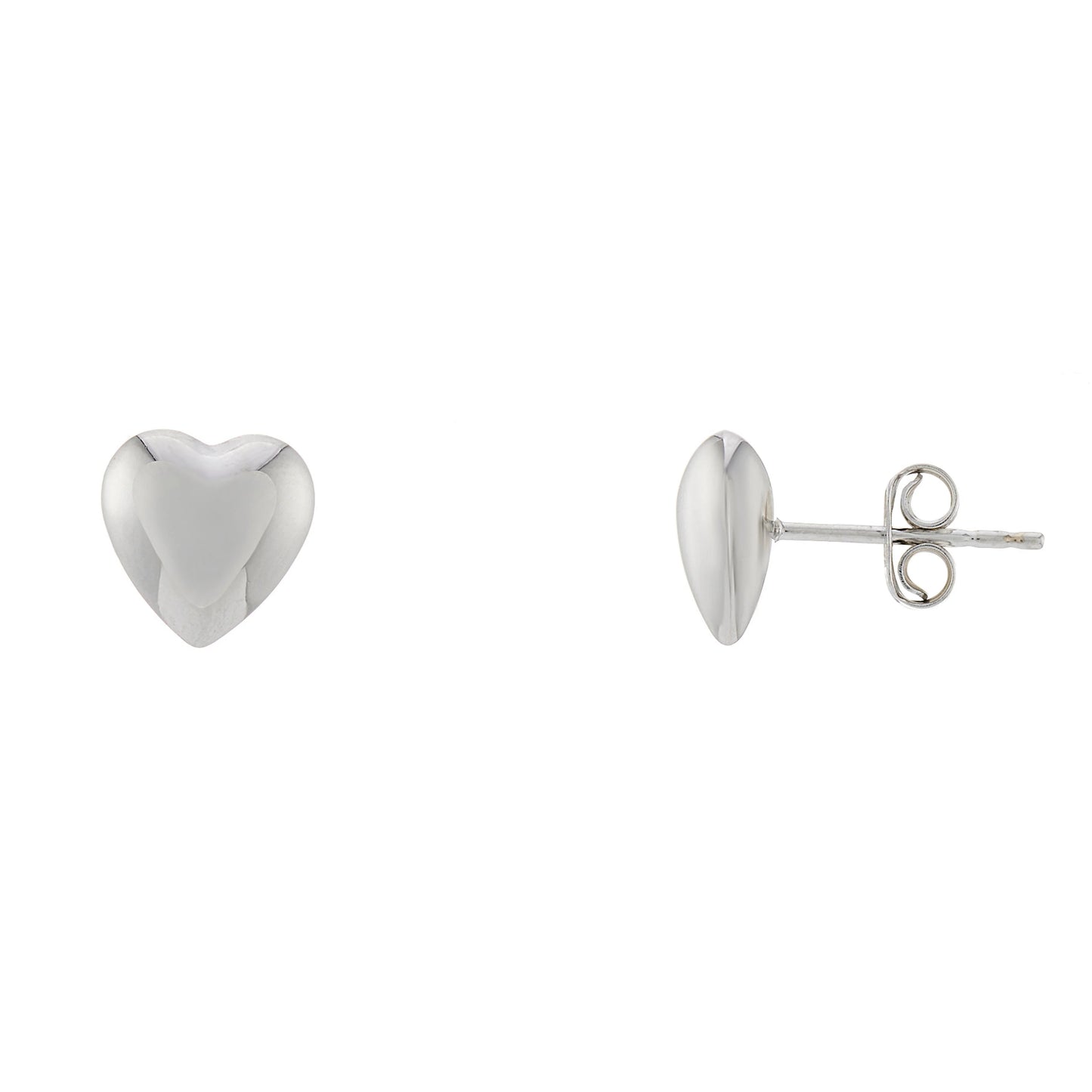 9ct White Gold Plain Stud Heart Earrings