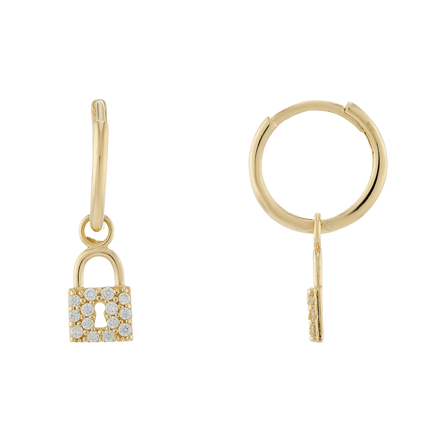 9ct Gold Plain Huggies with CZ Padlock