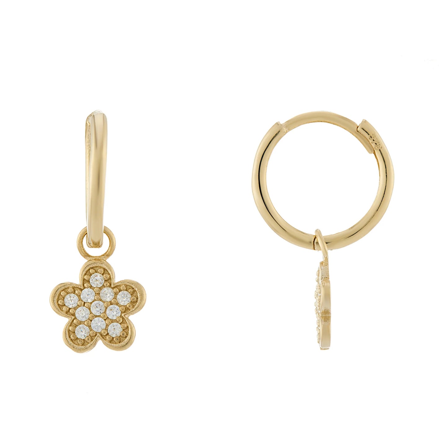 9ct Gold Plain Huggies with CZ Flower