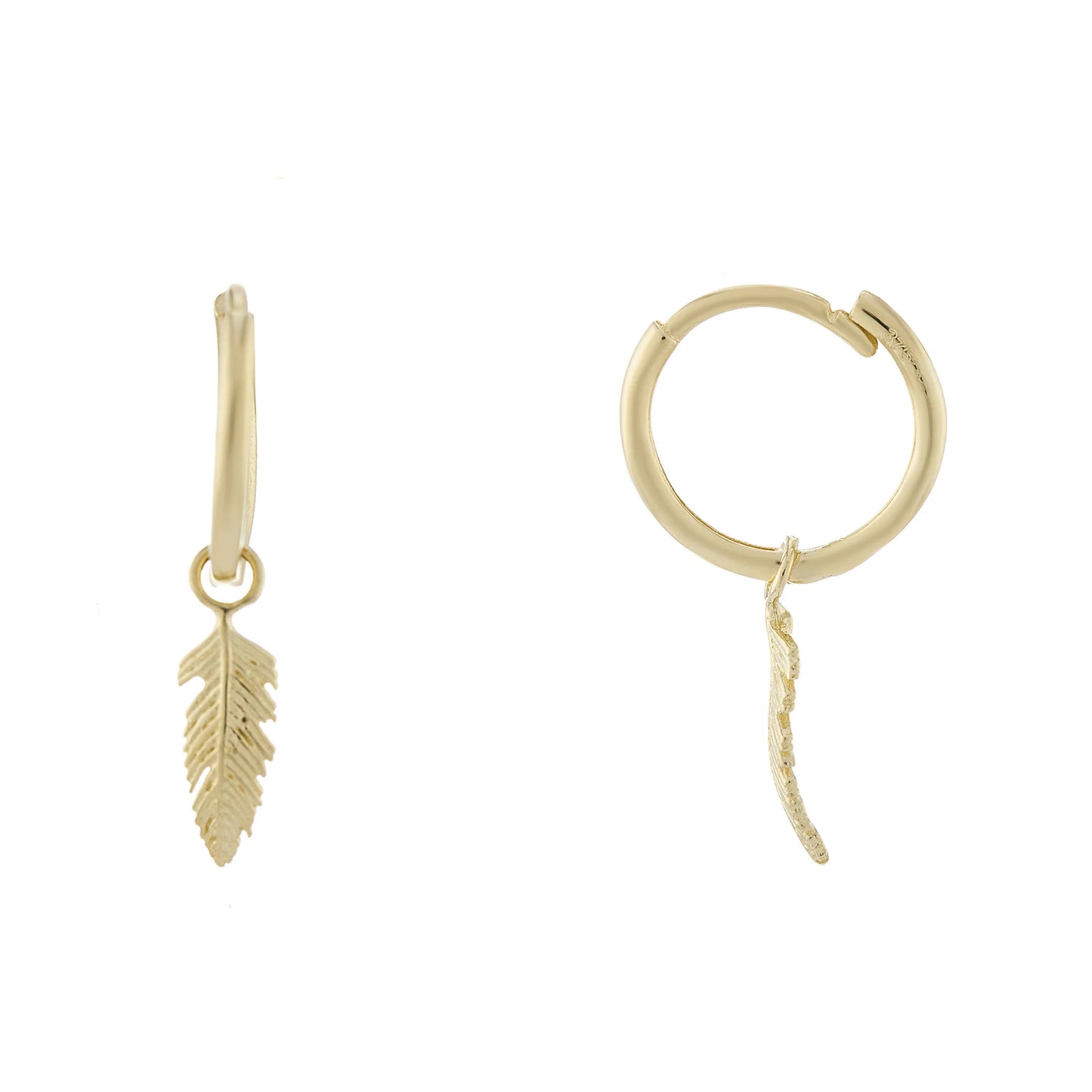9ct Gold Plain Huggies with Leaf