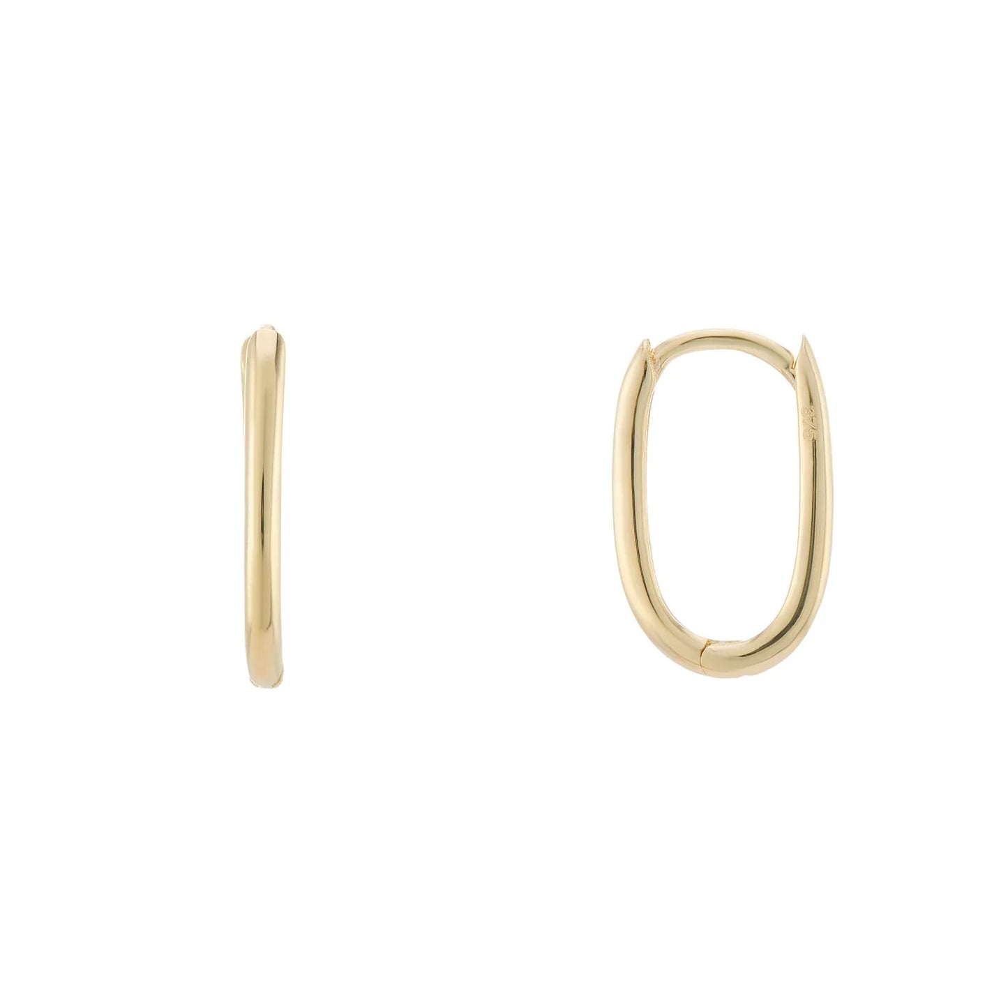 9ct Gold Plain Oval Huggie Hoop Earrings - GER225