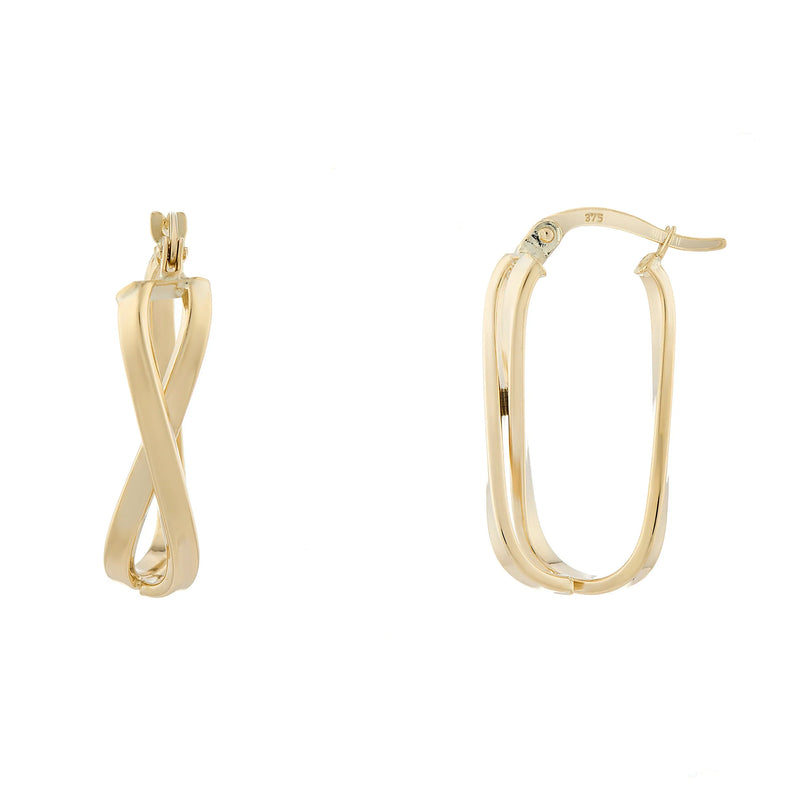 9ct Gold Oval Infinity Hoop Earrings - GER236