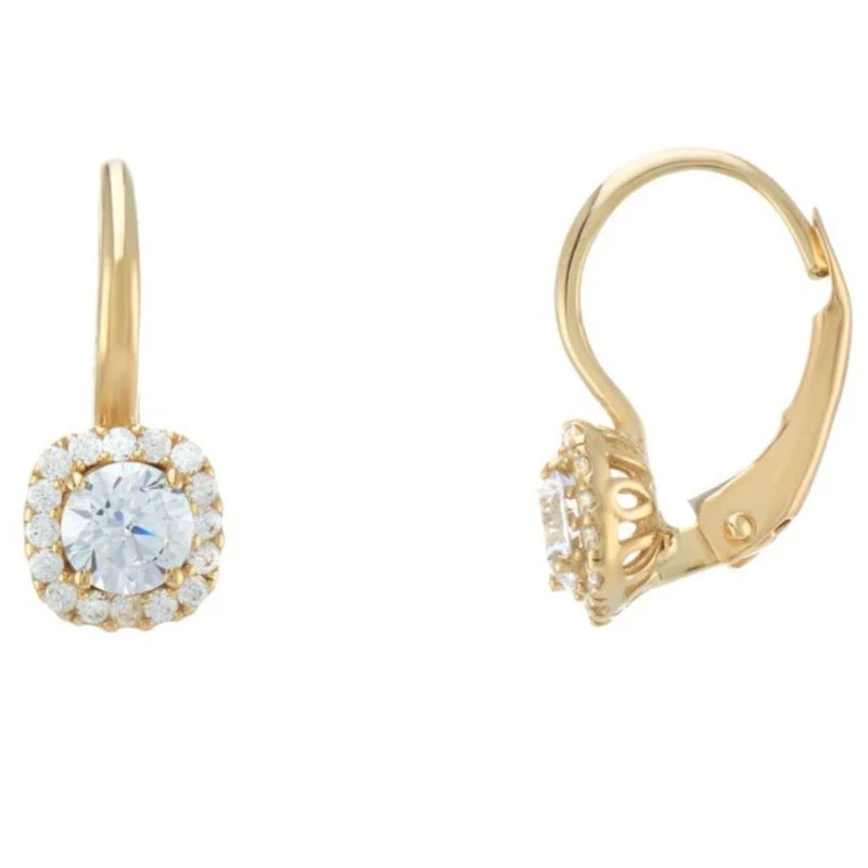9ct Yellow Gold Round Cluster CZ Drop Earrings
