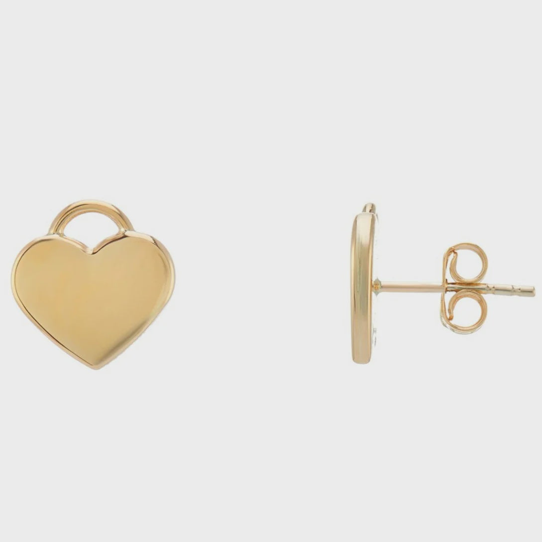 9ct Yellow Gold Plain Heart Stud Earrings