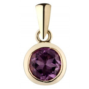 9ct Gold Amethyst 6mm Round Rubover Set Pendant