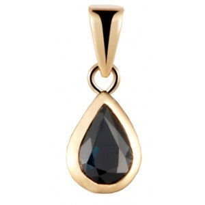 9ct Gold Sapphire Pear Cut Rubover Set Pendant