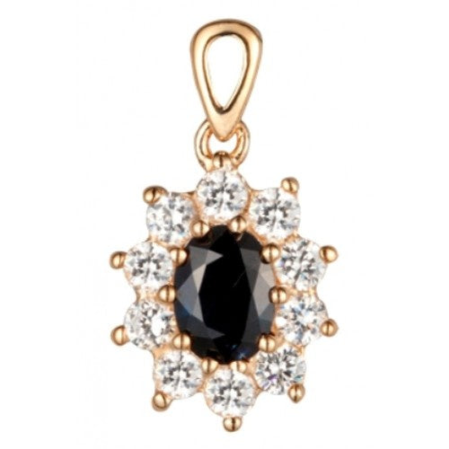 9ct Gold Oval Sapphire & White CZ Cluster Pendant