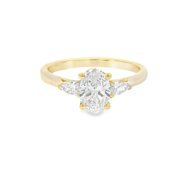 18ct Yellow Gold Diamond Trilogy Ring Oval & Pear Cut 0.87ct