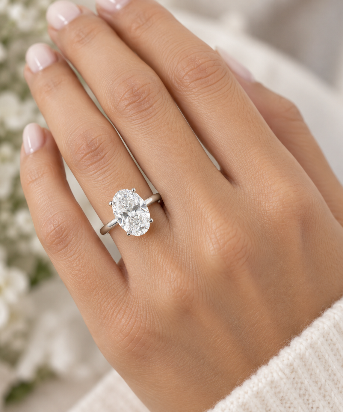 Platinum Lab Grown Diamond Oval Cut Solitaire Ring D/VS1