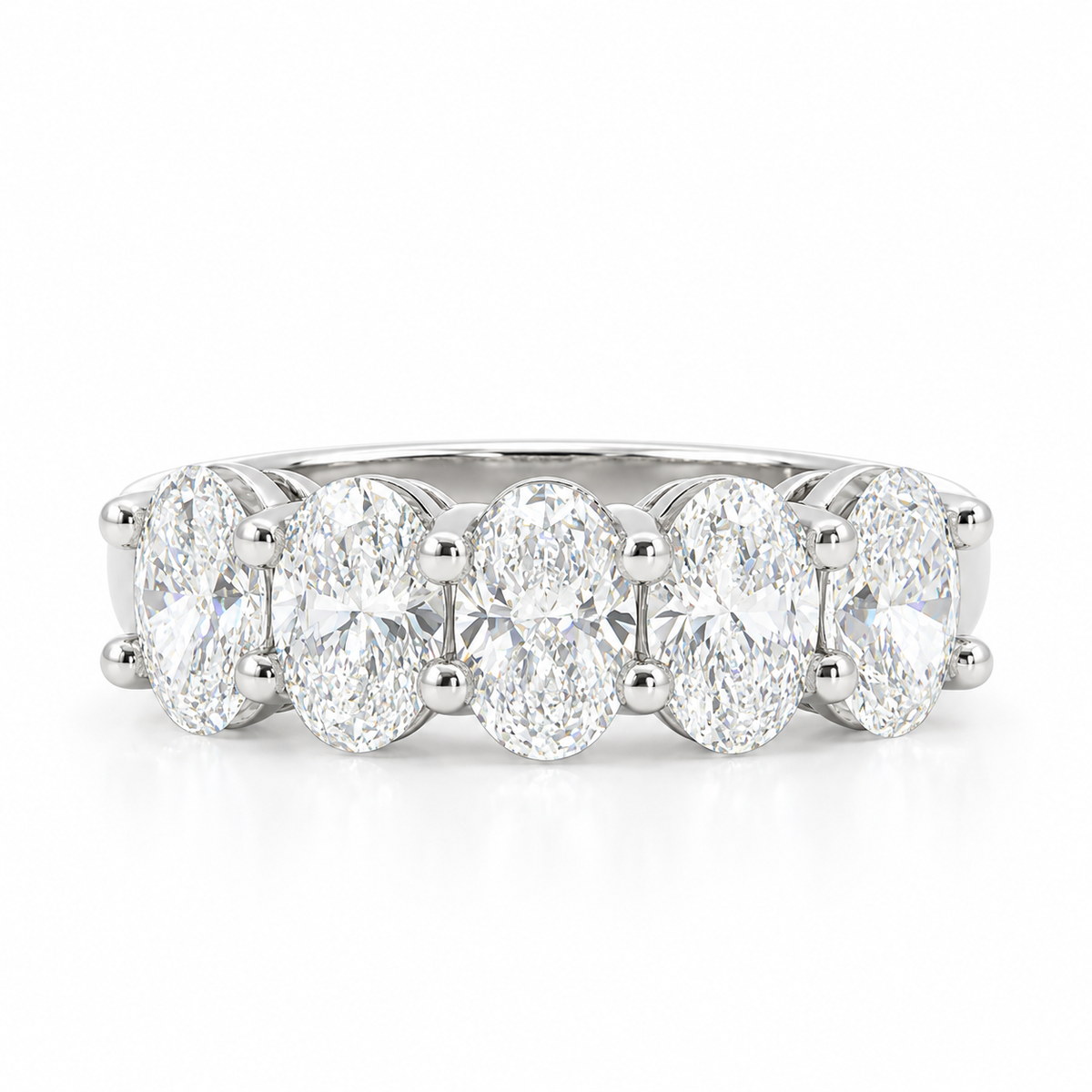 Platinum Five Stone Lab Grown Oval Cut Diamond Ring 1.98ct