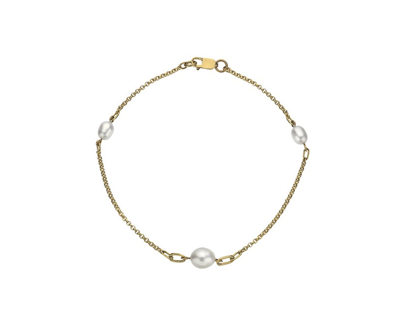 9ct Yellow Gold 3 Pearl Station Bracelet 7.5''