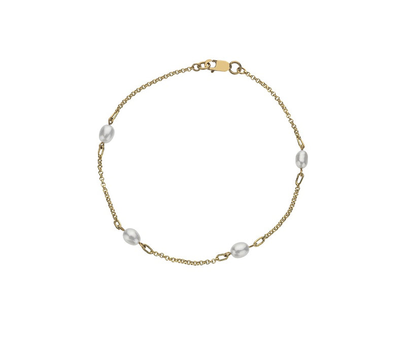 9ct Yellow Gold Twist Pearl 4 Station Bracelet 7''