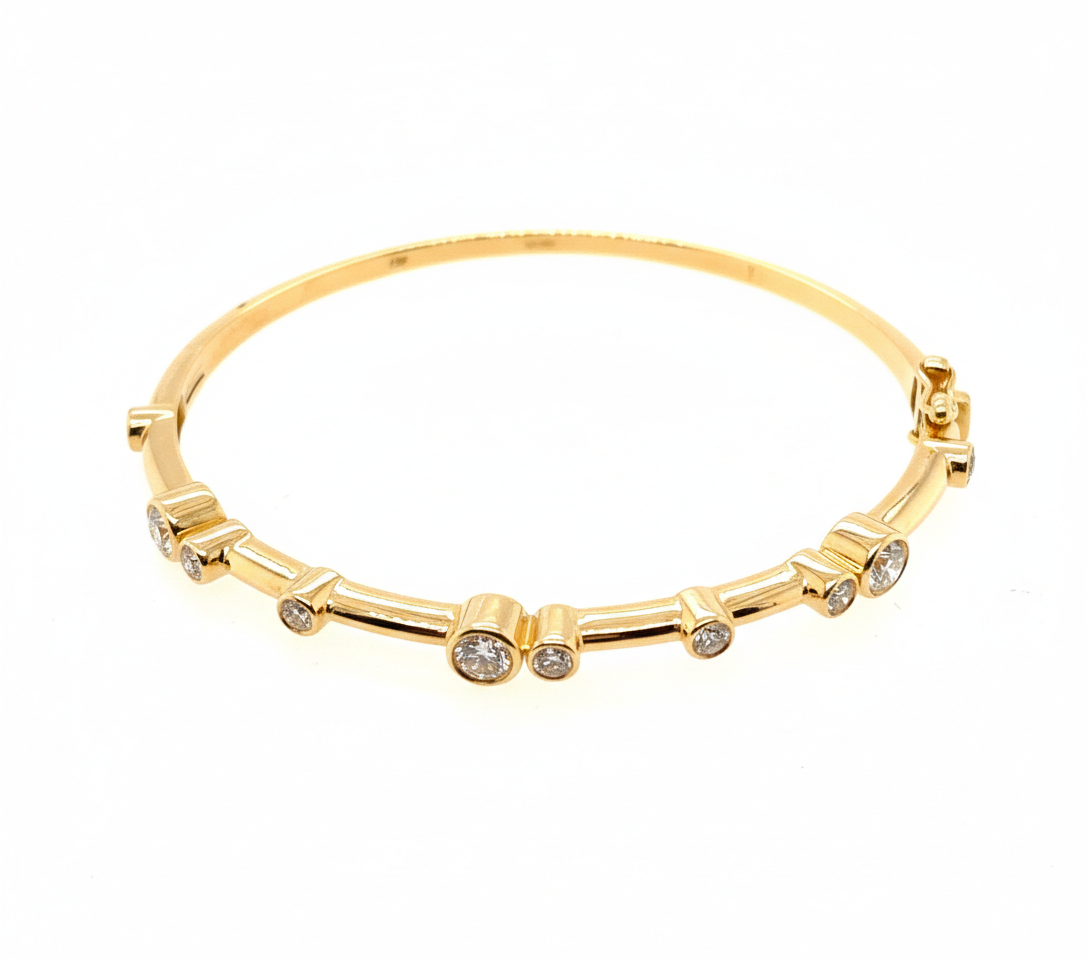 18ct Yellow Gold Diamond Bubble Design Bangle ARG635
