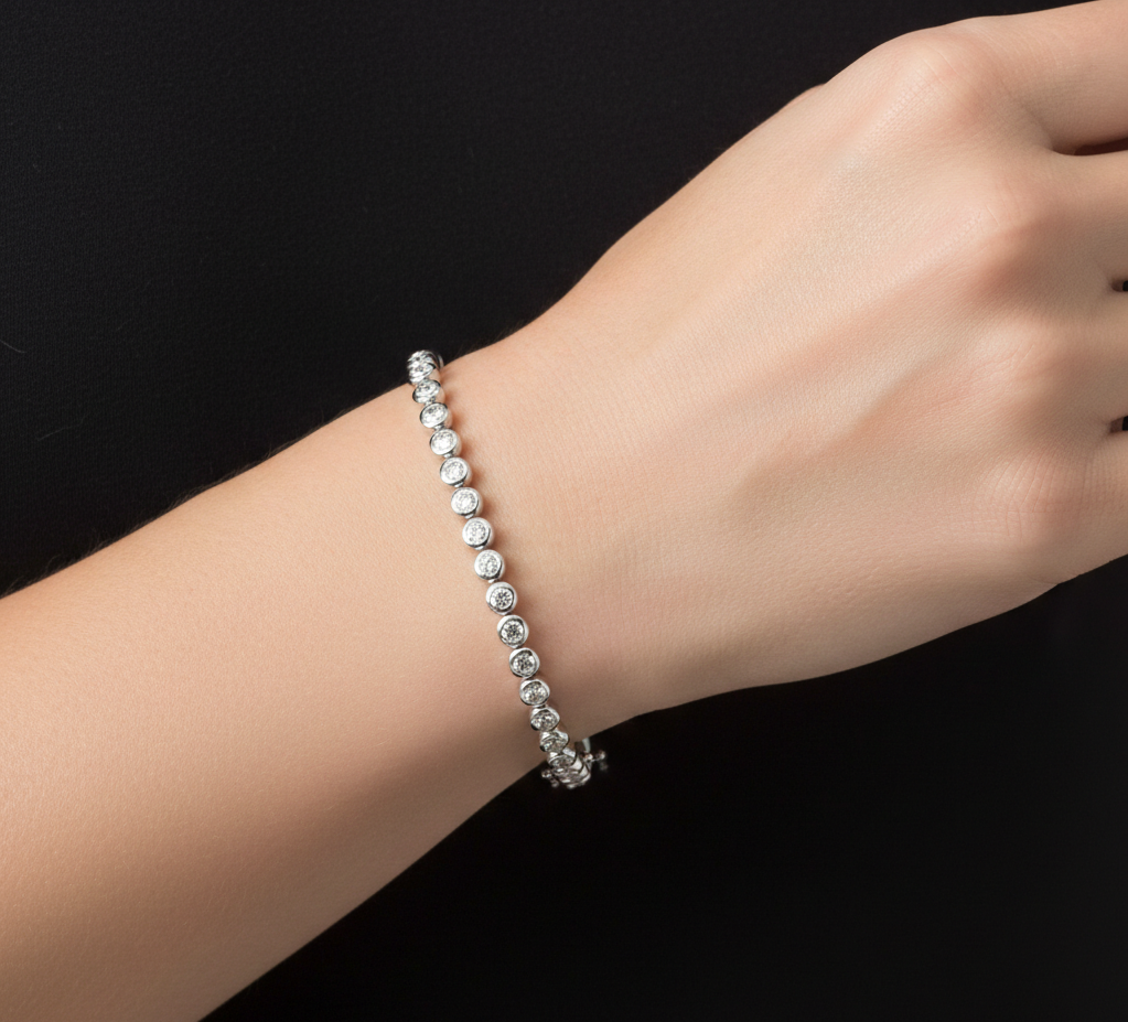 Platinum Diamond Line Bracelet - Rubover Setting 2.00ct