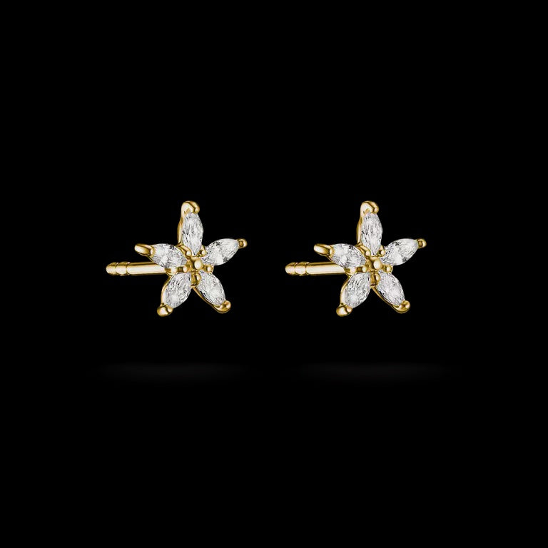 Thomas Sabo Flower Stud Earrings with white zirconia 18k gold plated H2376-M01-14