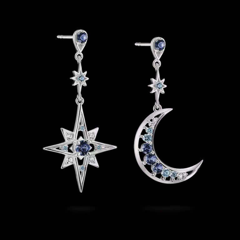 Thomas Sabo Moon and Star Earrings with blue stones Sterling Silver H2379-166-1