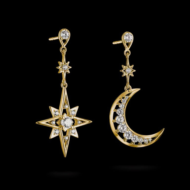 Thomas Sabo Moon and Star Earrings with white zirconia 18k gold plated H2379-M01-14