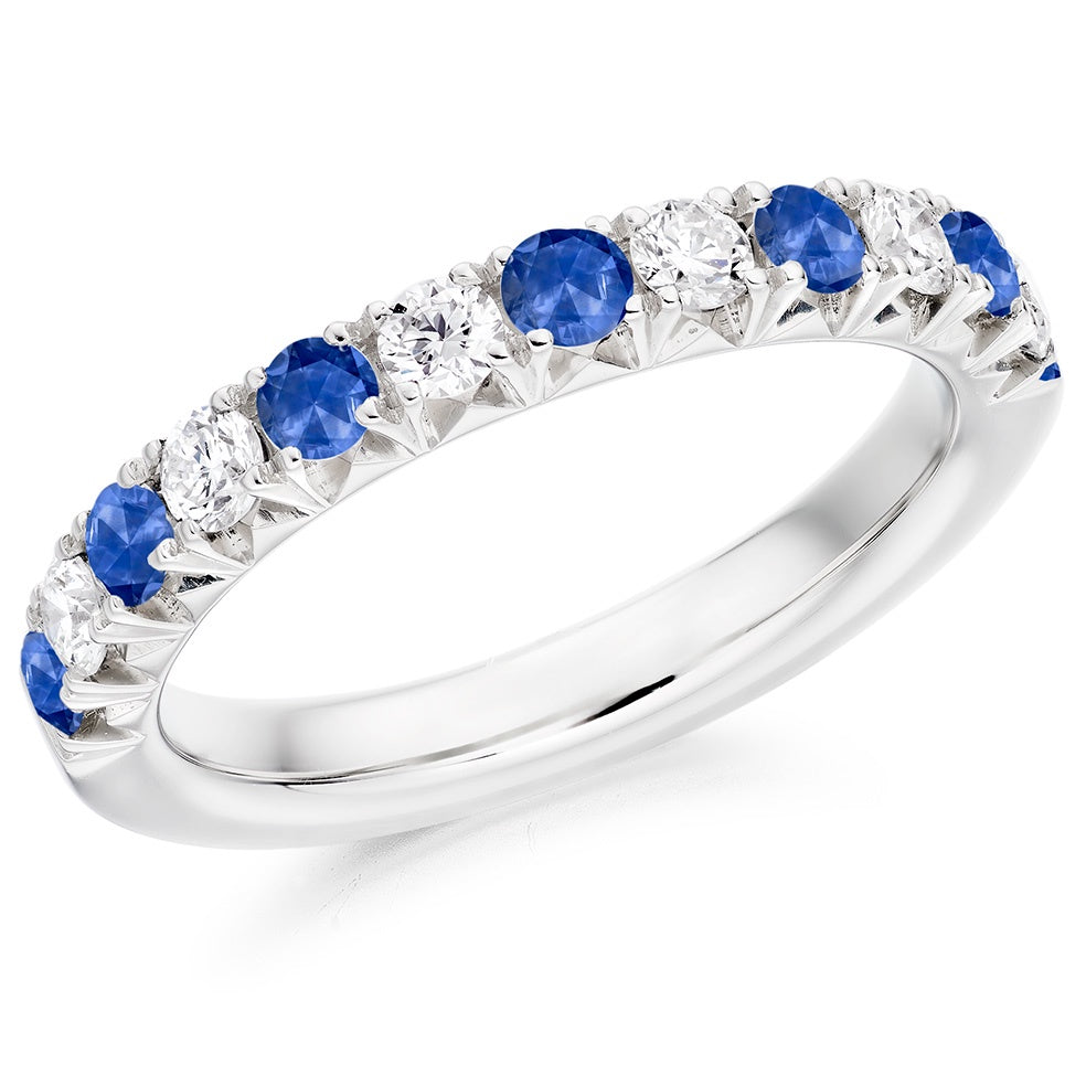 Platinum Sapphire & Diamond French Pave Set Eternity Ring