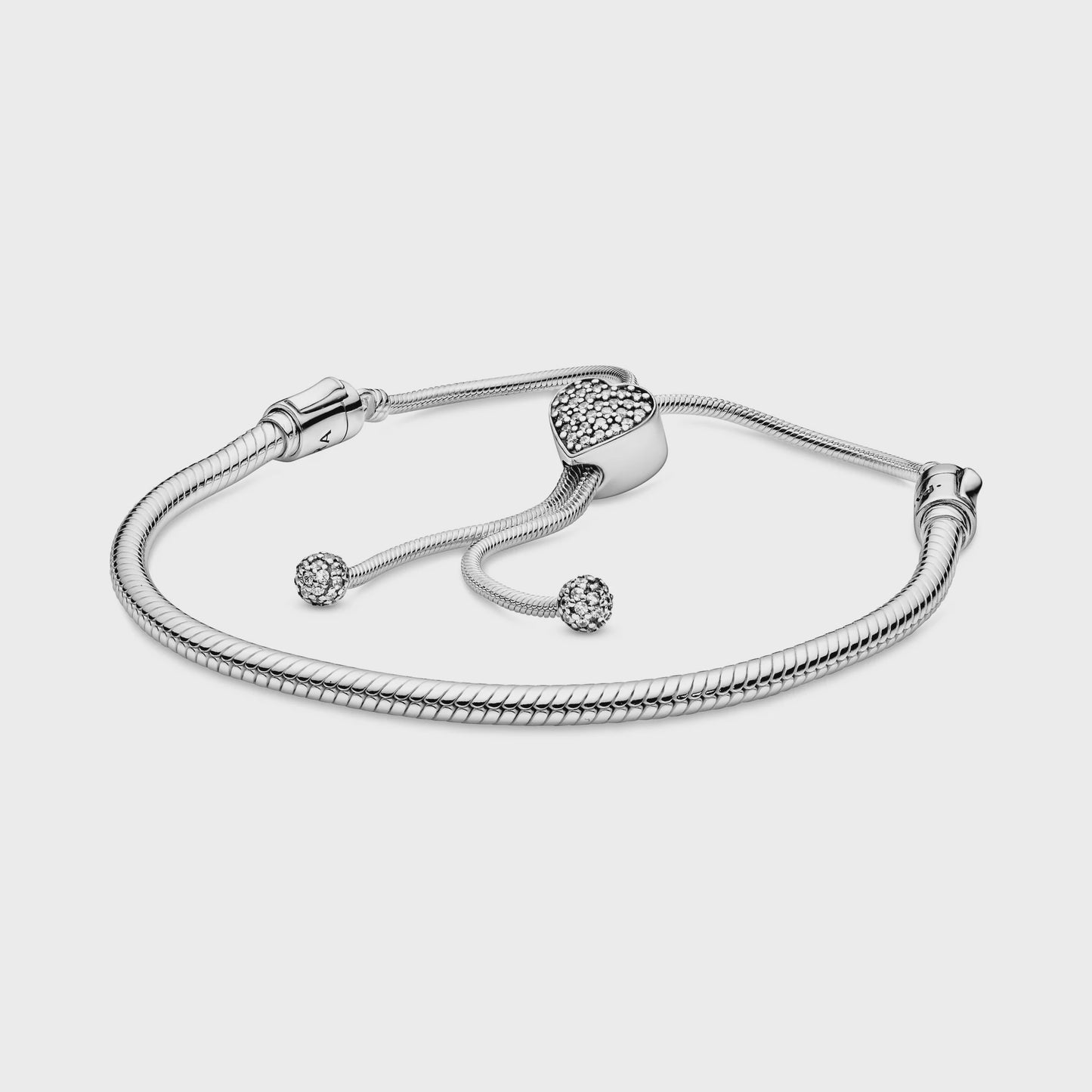PANDORA Pave Heart Clasp Snake Chain Bracelet 591680C01-2 - 598699C01-2