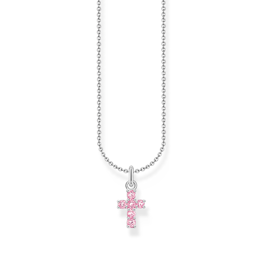 Thomas Sabo Silver Necklace with Pink Zirconia Cross Pendant KE2226-051-9