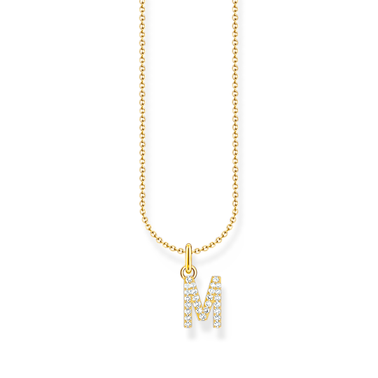 Thomas Sabo Gold Plated CZ 'M' Initial Necklace KE2252-414-14-L45V