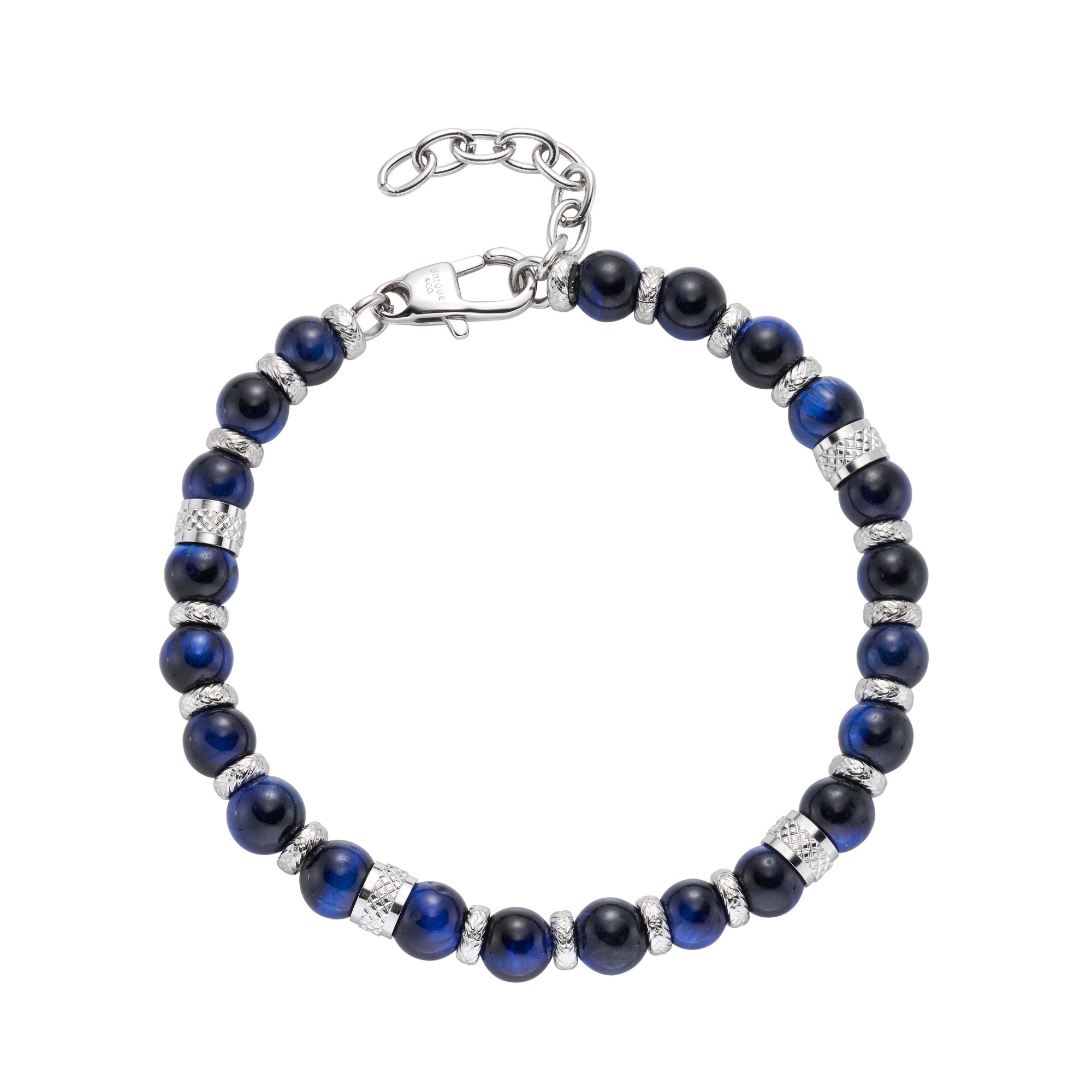 Unique & Co Stainless Steel Bracelet with Blue Tiger Beads LAB-292