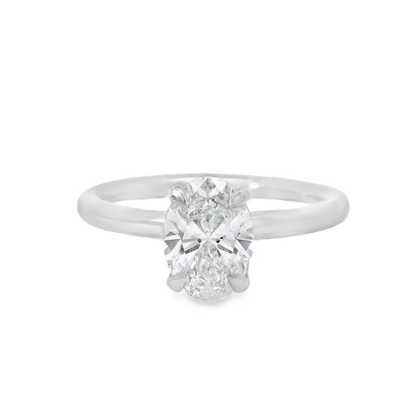 Platinum Hidden Halo Lab Grown Oval Cut Solitaire Diamond Ring 1.08ct