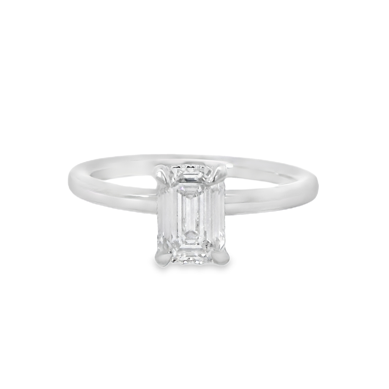 Platinum Hidden Halo Lab Grown Emerald Cut Solitaire Diamond Ring 1.06ct