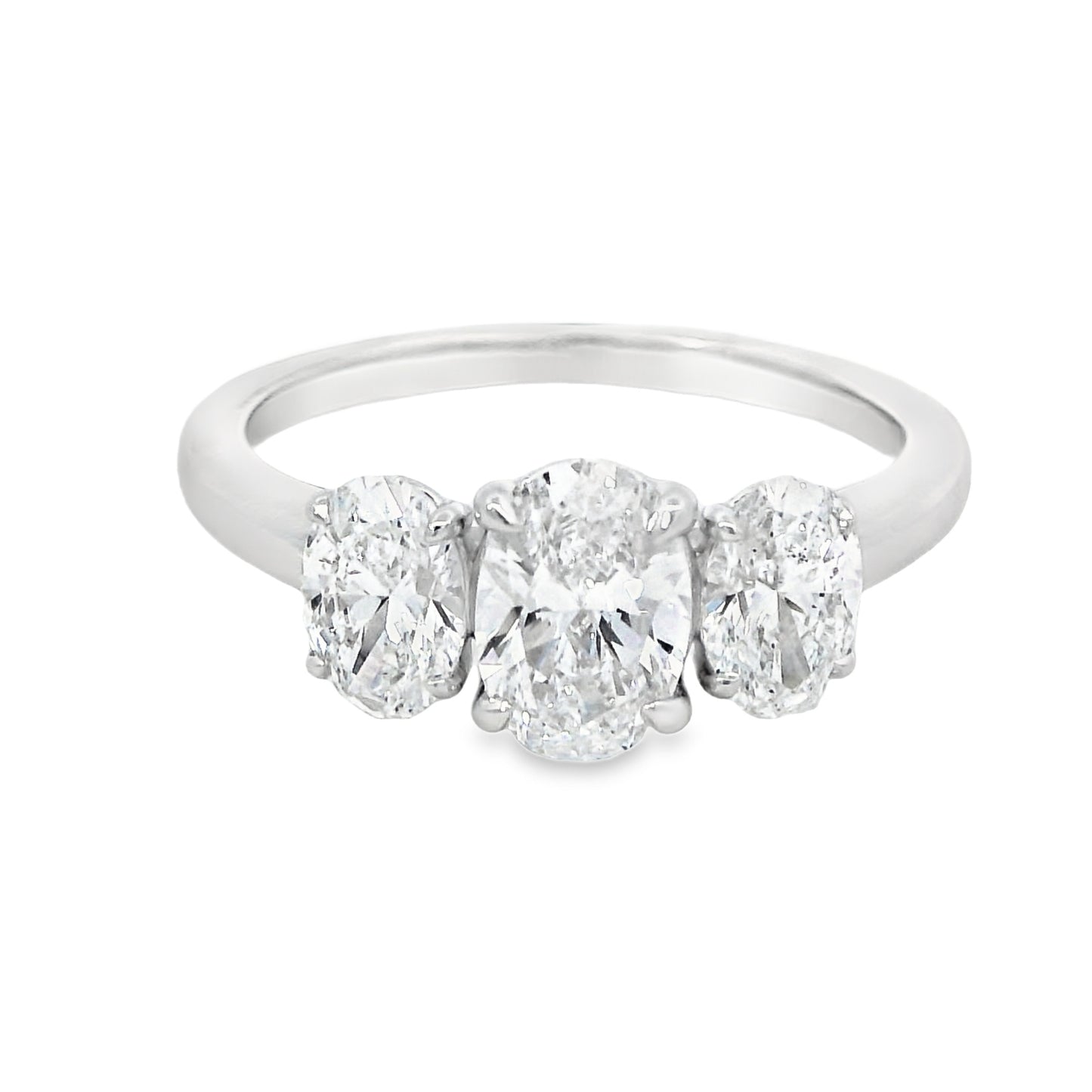 18ct White Gold Lab Grown Diamond Trilogy Ring 1.50ct - Oval Cut