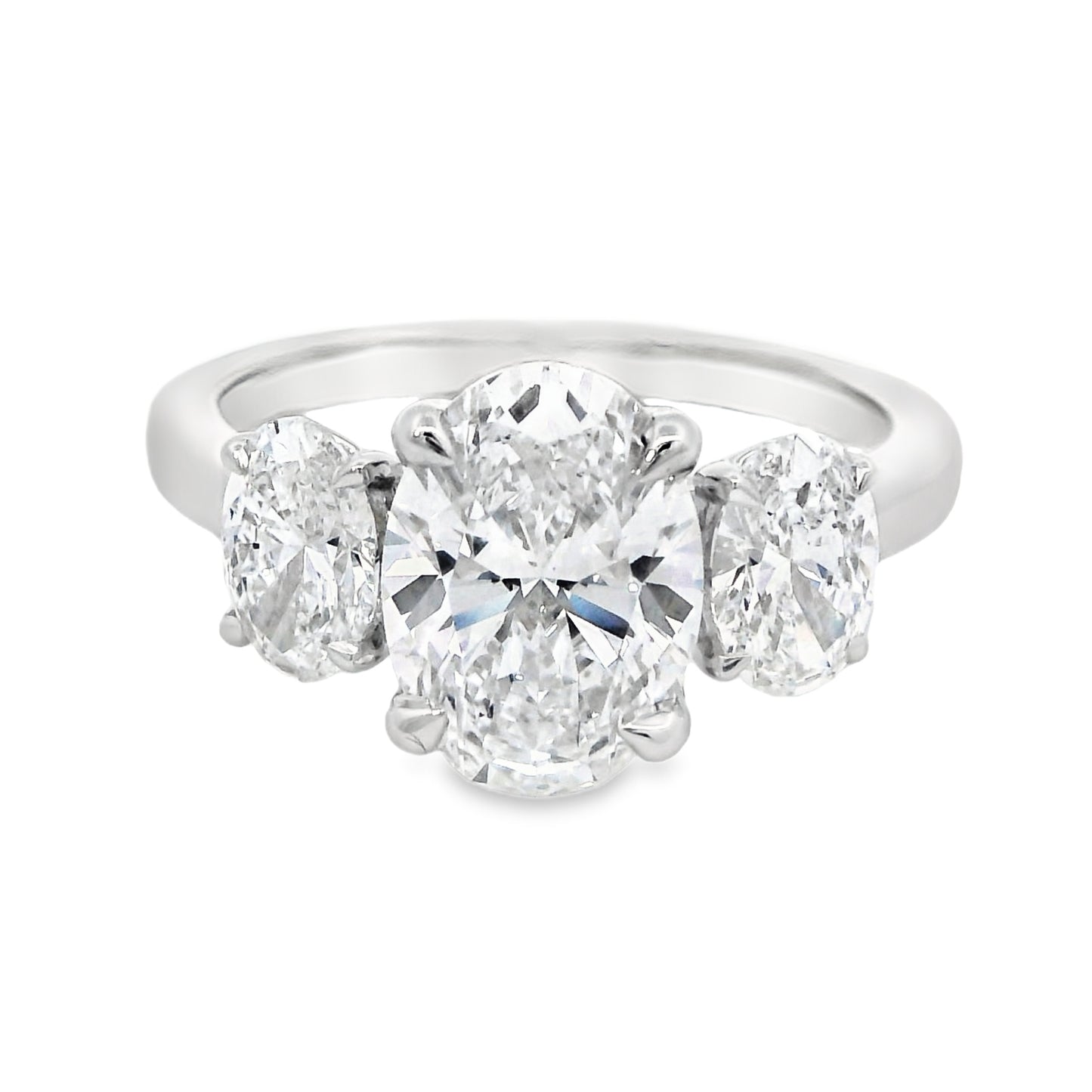 18ct White Gold Lab Grown Oval Cut Trilogy Ring 3.00ct