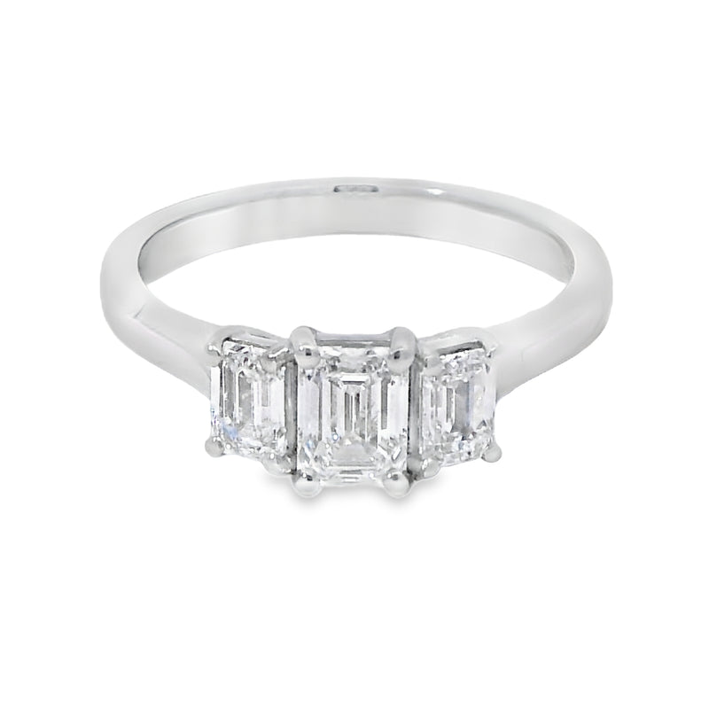 Platinum Desire Emerald Cut Trilogy Diamond Ring 1.03ct