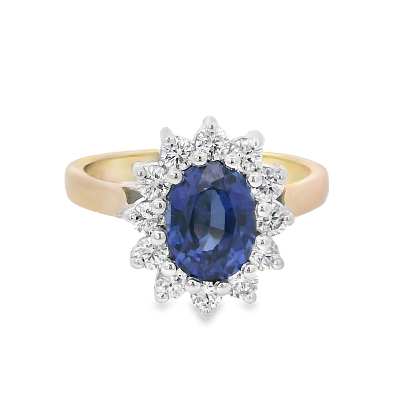 18ct Gold Lab Grown Sapphire & Natural Diamond Ring