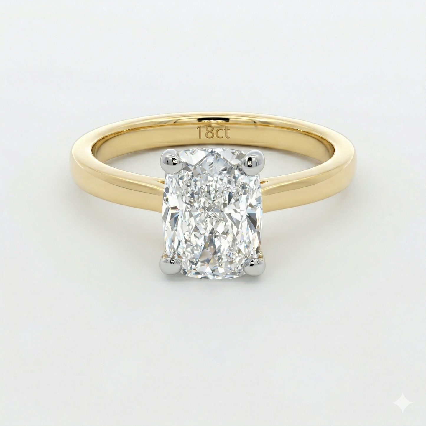 18ct Gold & Platinum Elongated Cushion Cut Lab Grown Solitaire Ring