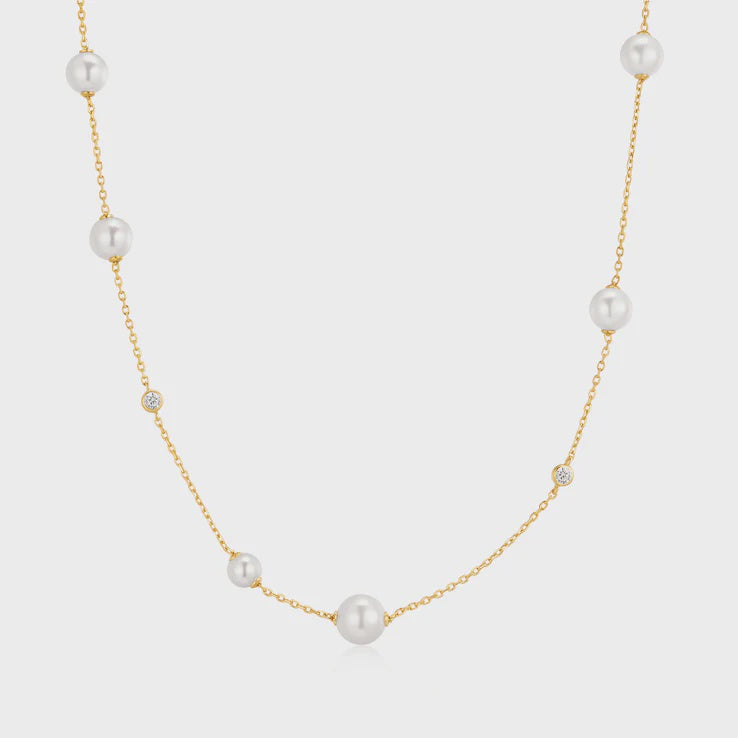 ANIA HAIE Gold Asymmetric Shell Pearl Station Necklace N075-05G