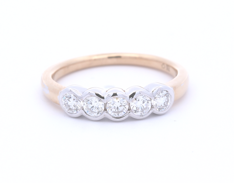 18ct Five Stone Diamond Ring - Rubover Setting - 0.50ct