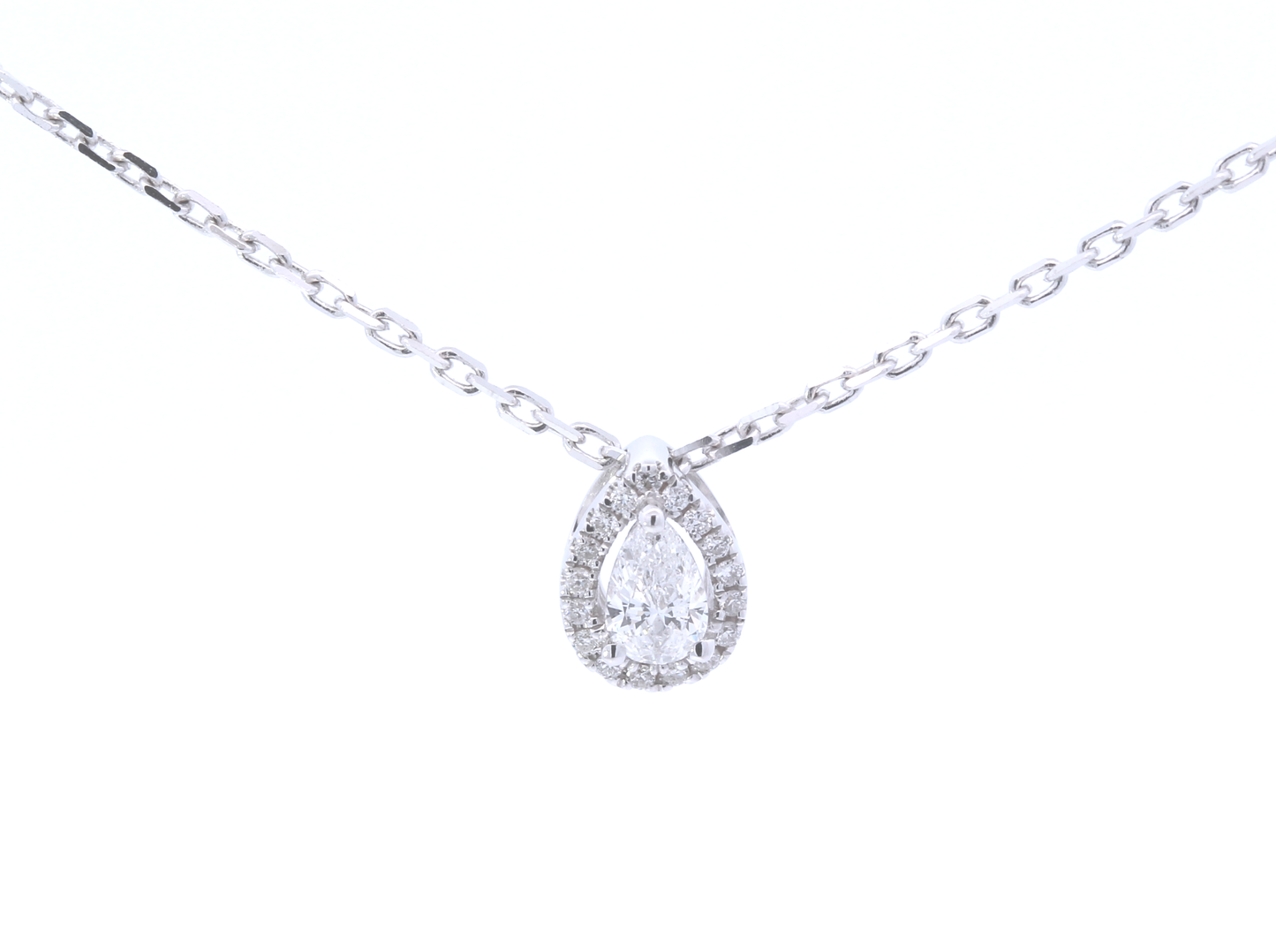 18ct White Gold Pear Halo Diamond Pendant 0.23ct