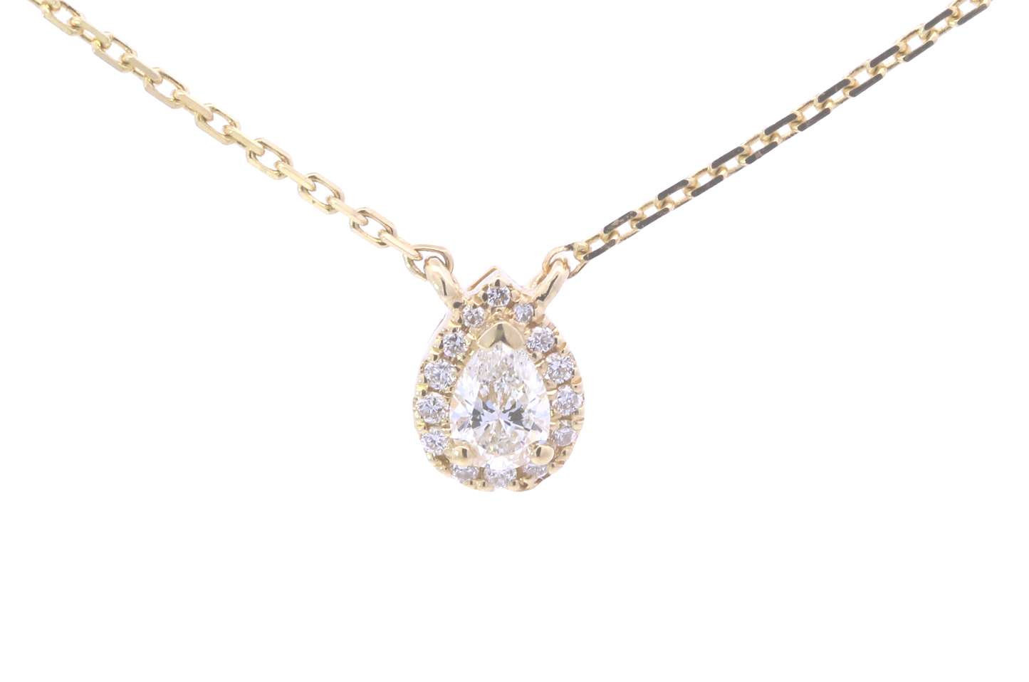 18ct Yellow Gold Pear Halo Diamond Pendant 0.19ct