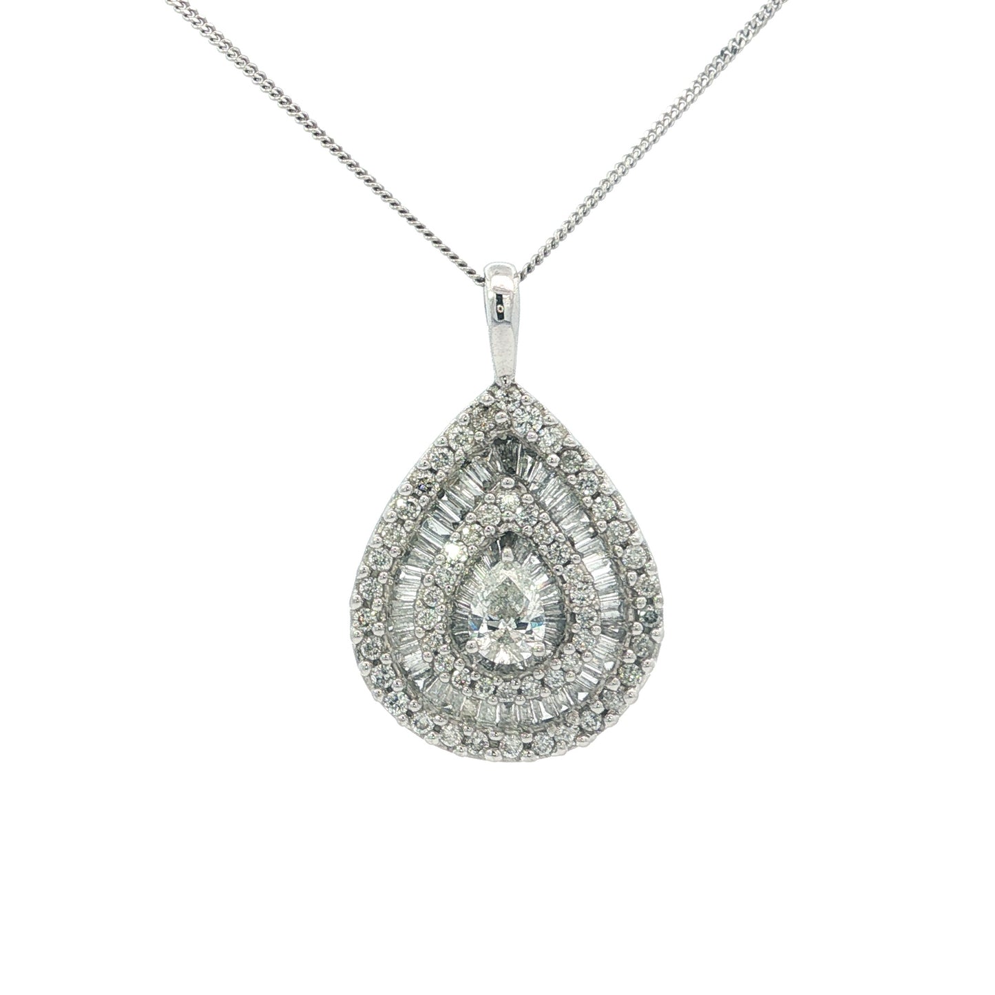 18ct White Gold Pear Shaped Diamond Cluster Pendant