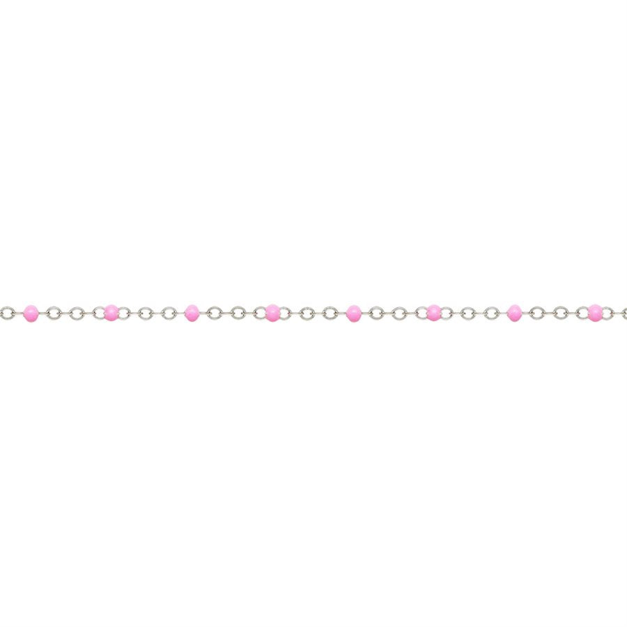 Perma Jewel Silver Flat Cable chain with Pink Epoxy Beads 9251032-21cm