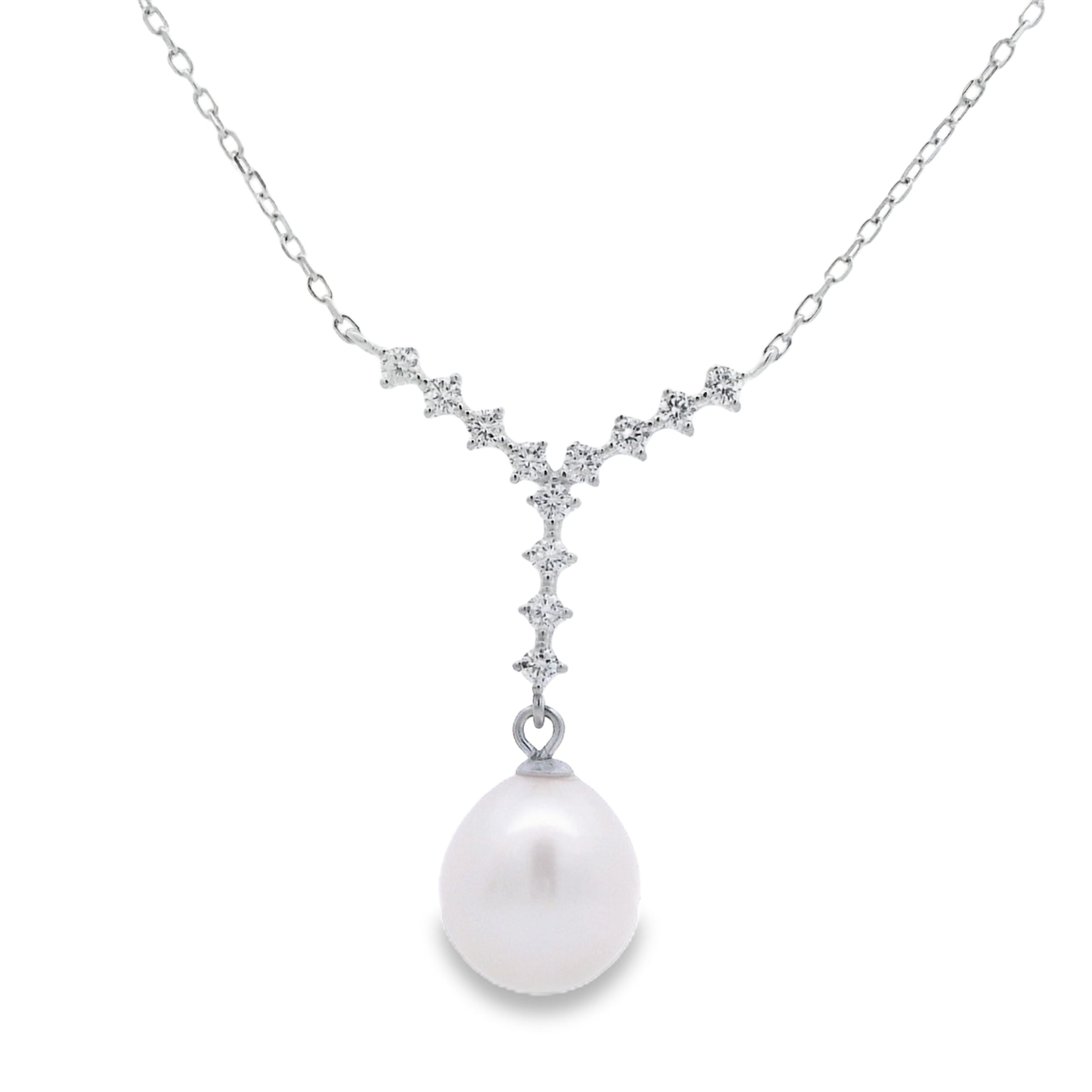 Silver CZ 10mm FW Pearl Necklace POW70378FW