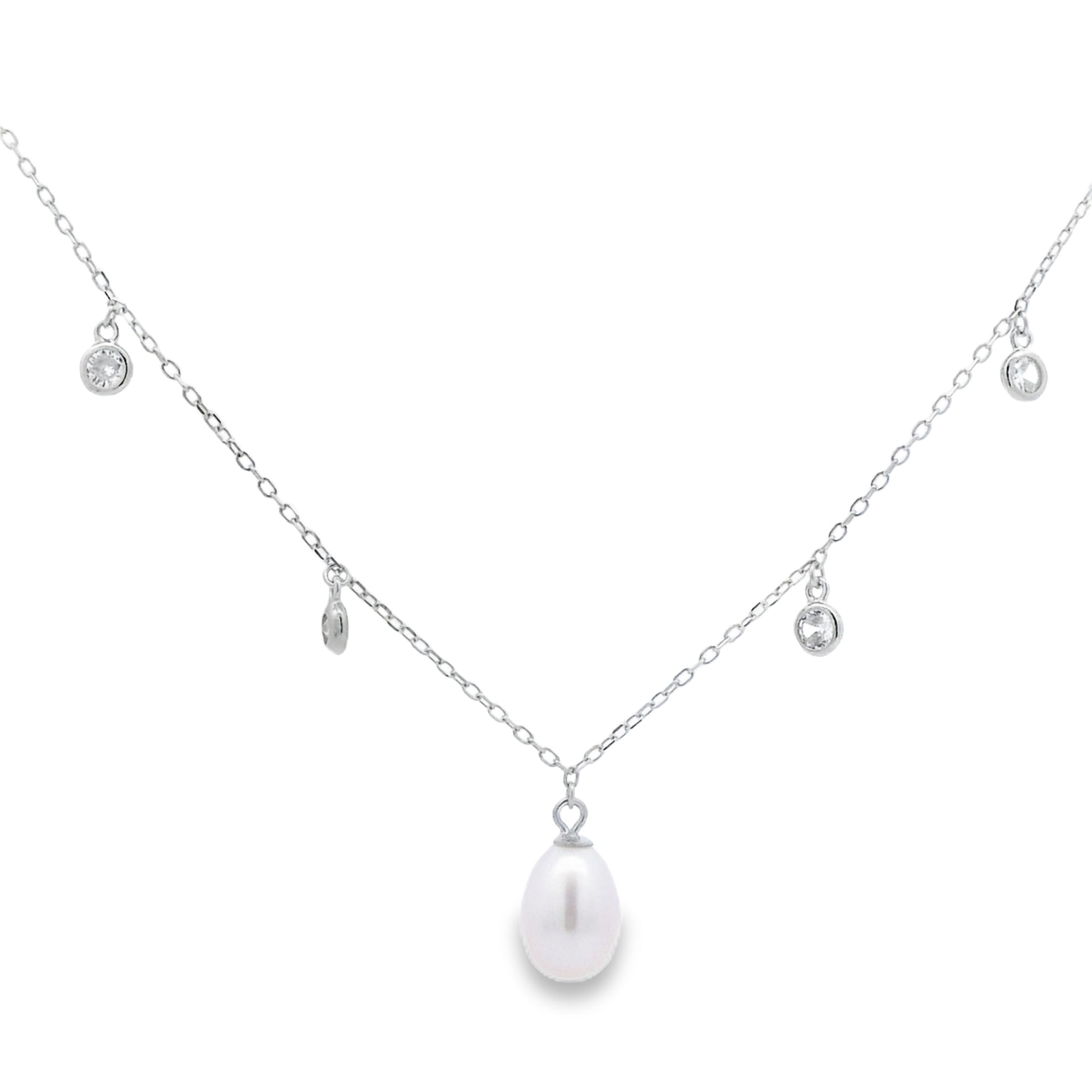 Silver 7-7.5mm FWP drop CZ Necklace POW70383FW