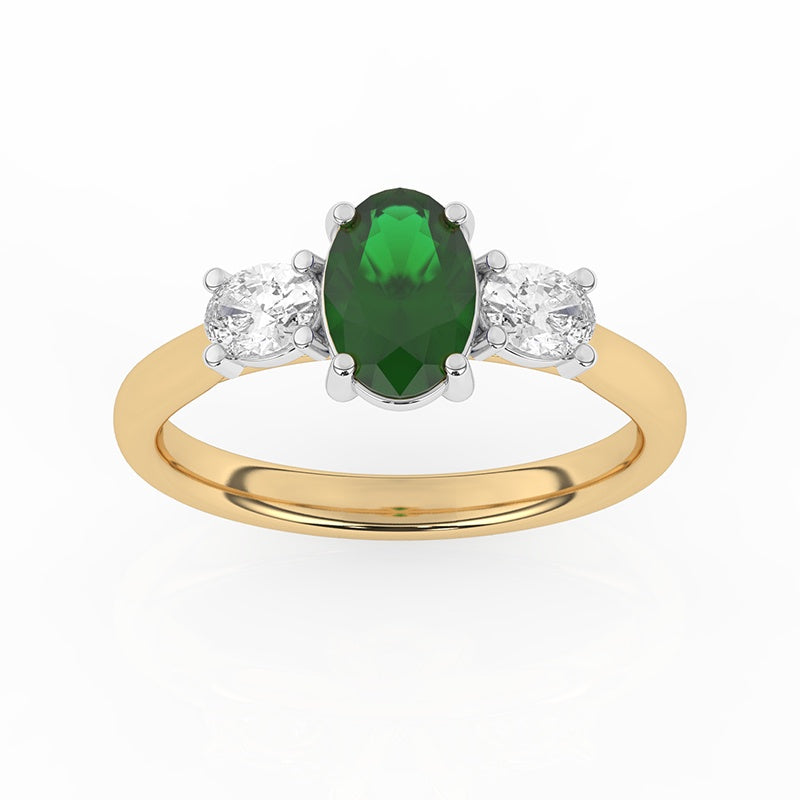 18ct Gold Lab Grown Emerald & Diamond Trilogy Ring