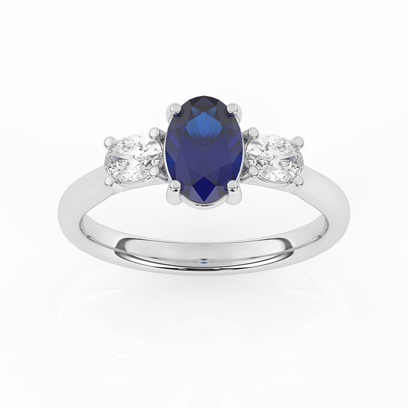 Platinum Lab Grown Oval Cut Sapphire & Diamond Trilogy