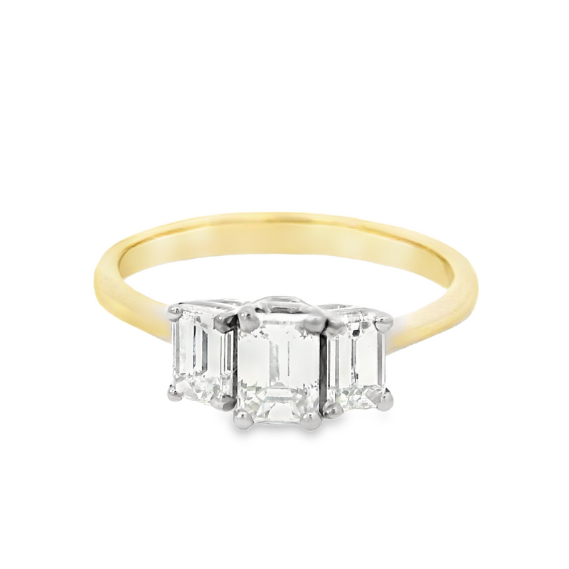 18ct Gold Trilogy Emerald Cut Diamond Ring 0.89ct - RF15