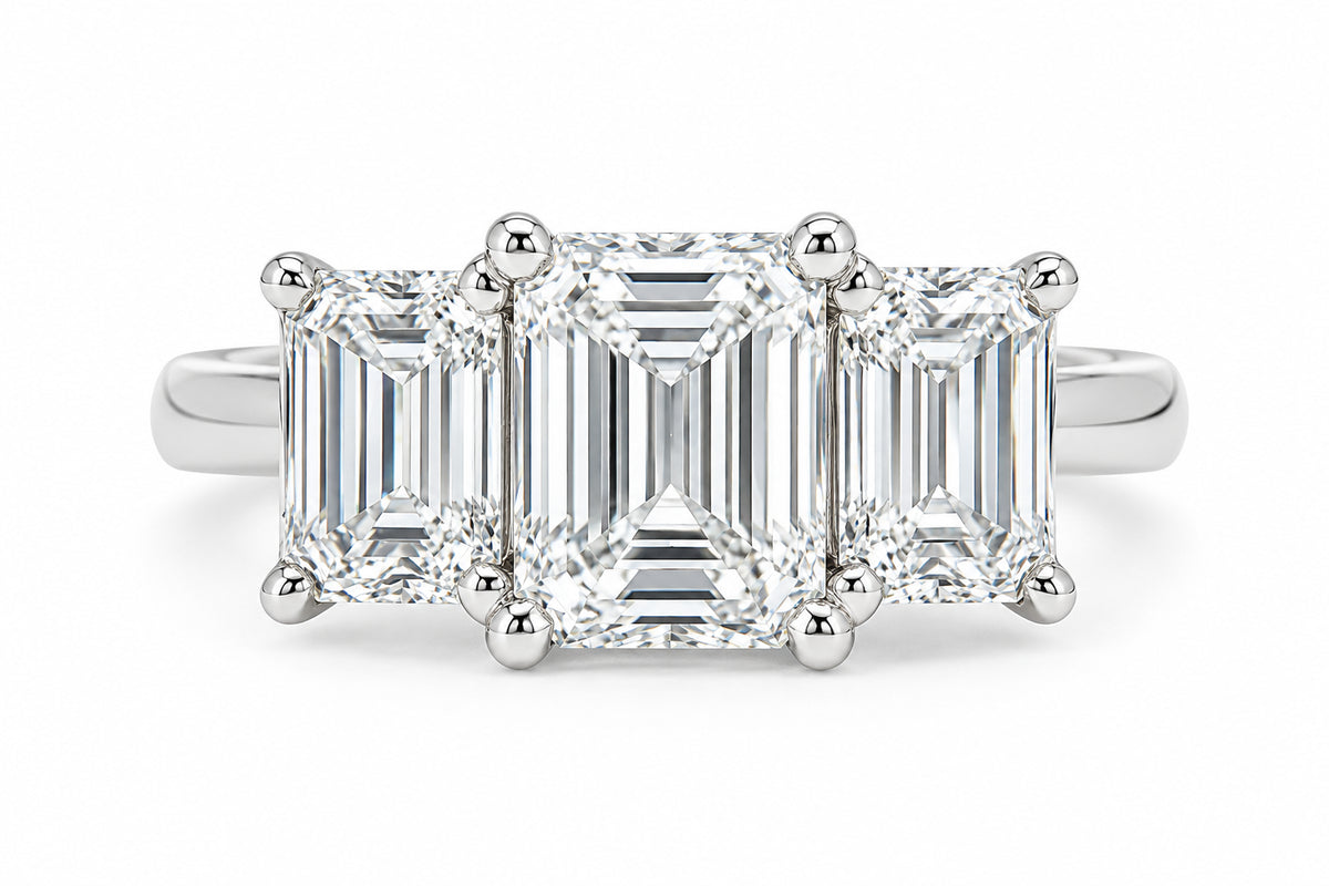 Platinum Lab Grown Trilogy Ring - Emerald Cut - 3.04ct