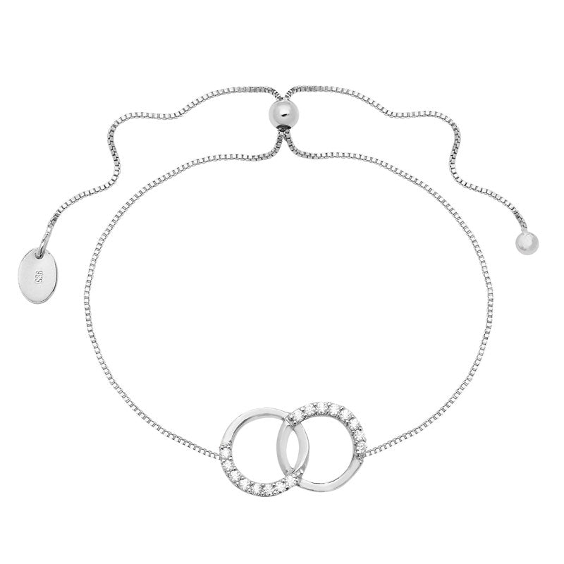 Silver Cubic Zirconia Circle Link Bracelet