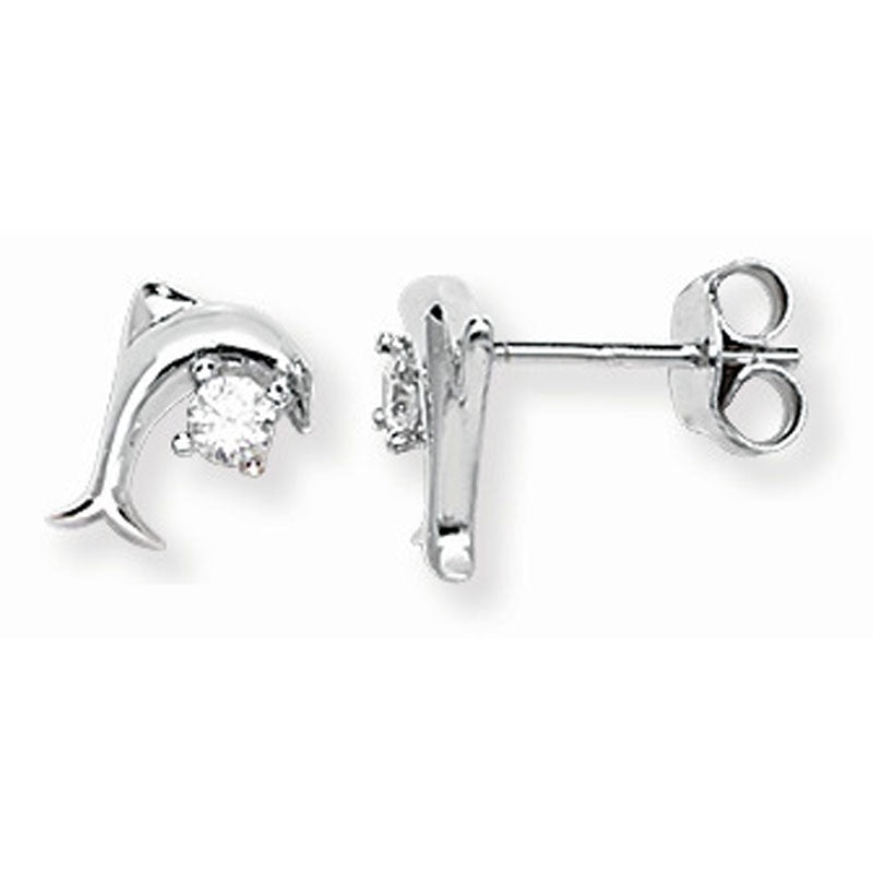Silver CZ Dolphin Earrings SE016B