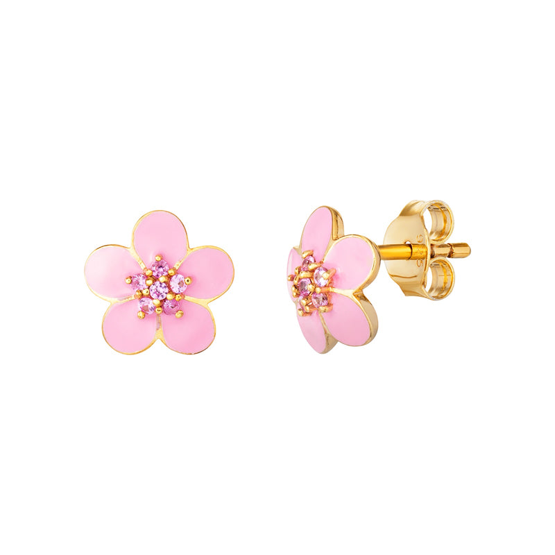 Silver Yellow Tone Pink Flower Earrings SE165D